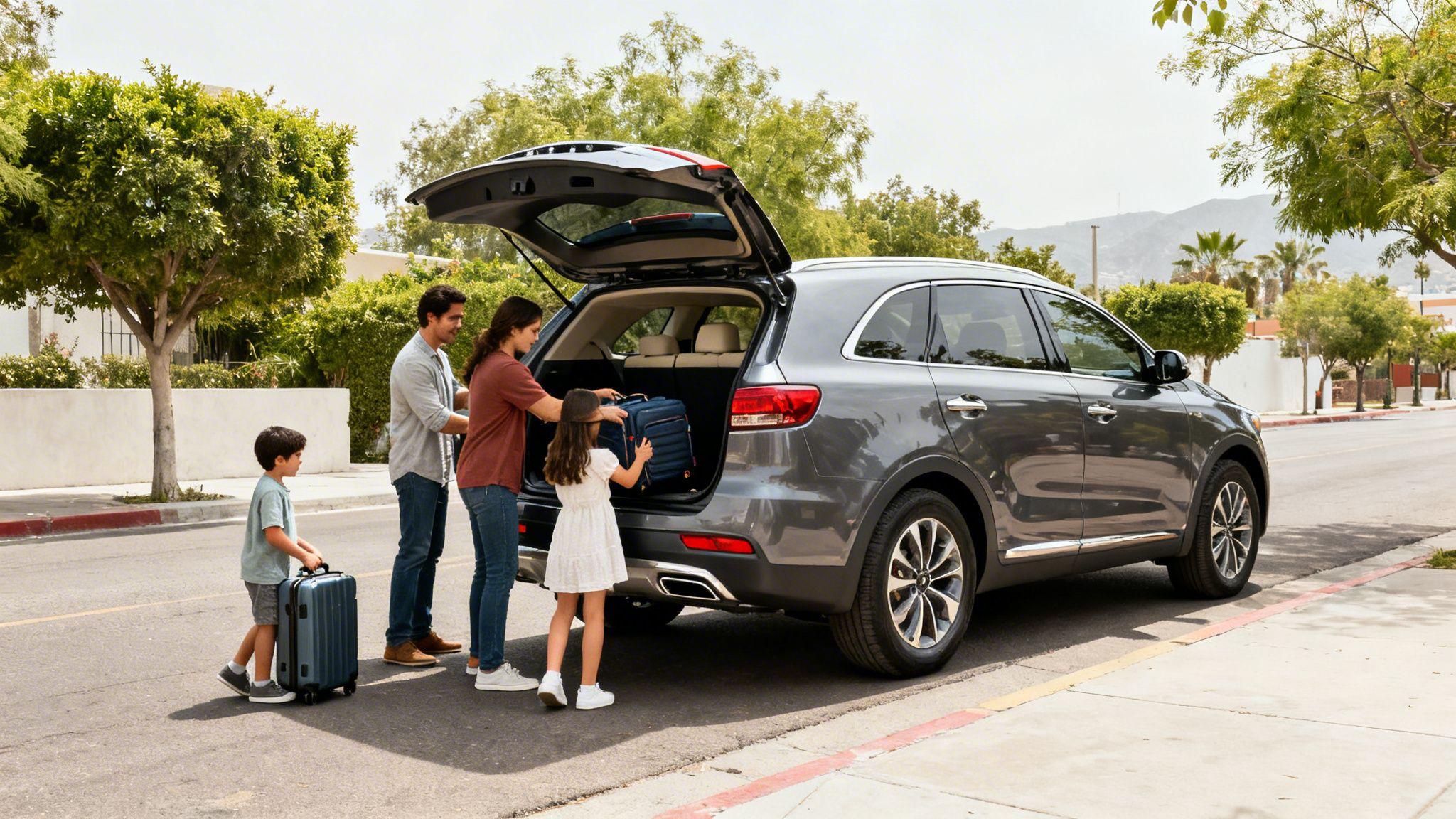 Kia Sorento 2017 color gris en exteriores, vista frontal lateral