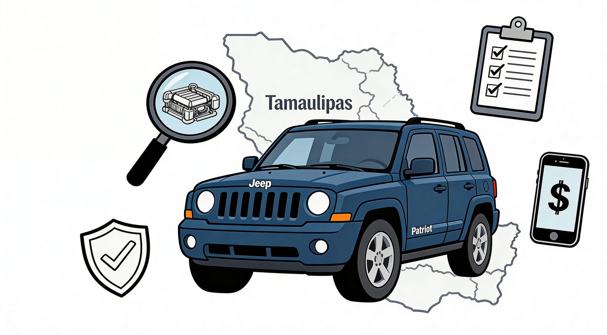 Jeep Patriot 2015 seminuevo en México visto de frente en calle urbana