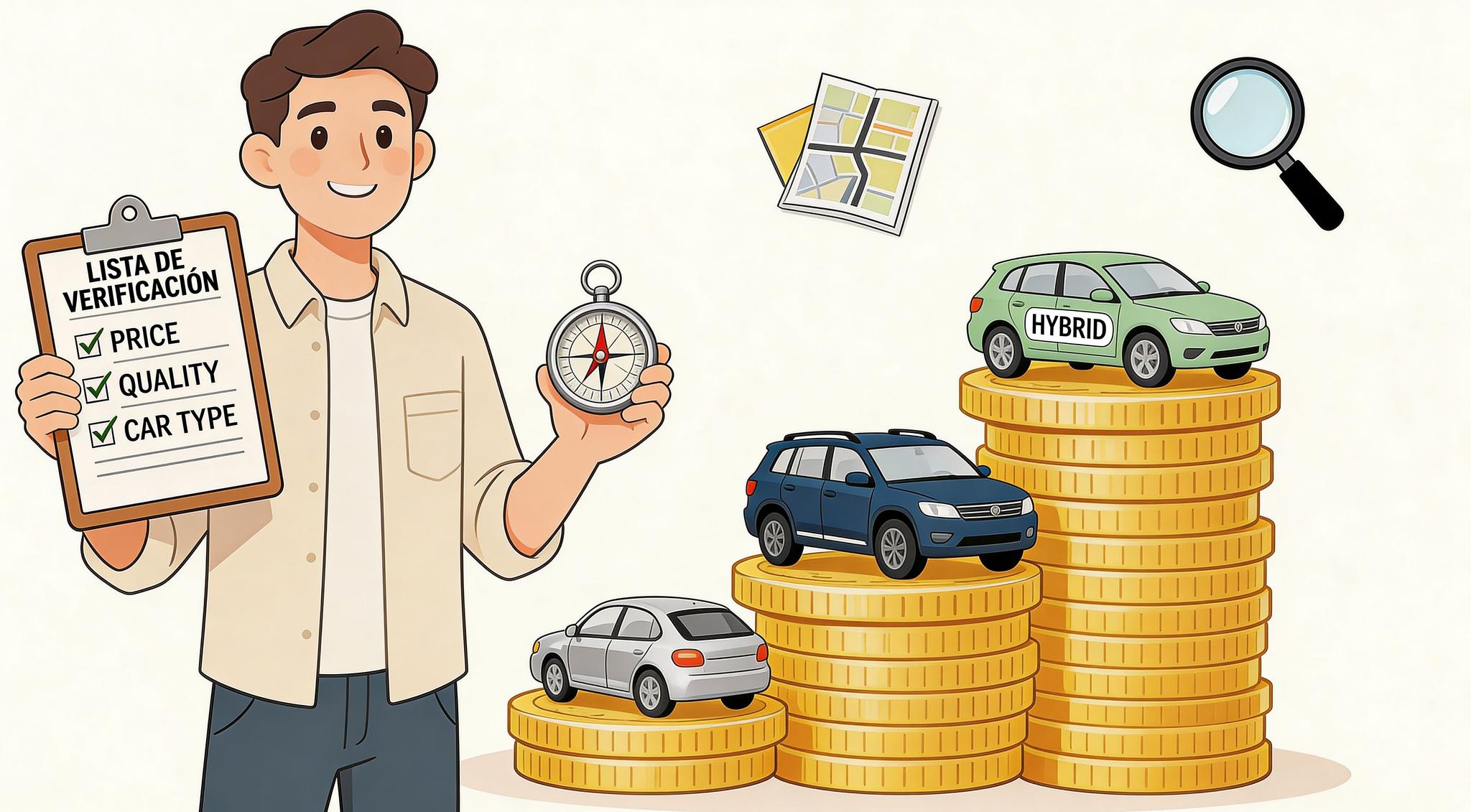 Hombre comparando opciones de autos seminuevos calidad-precio en una tablet en Monterrey