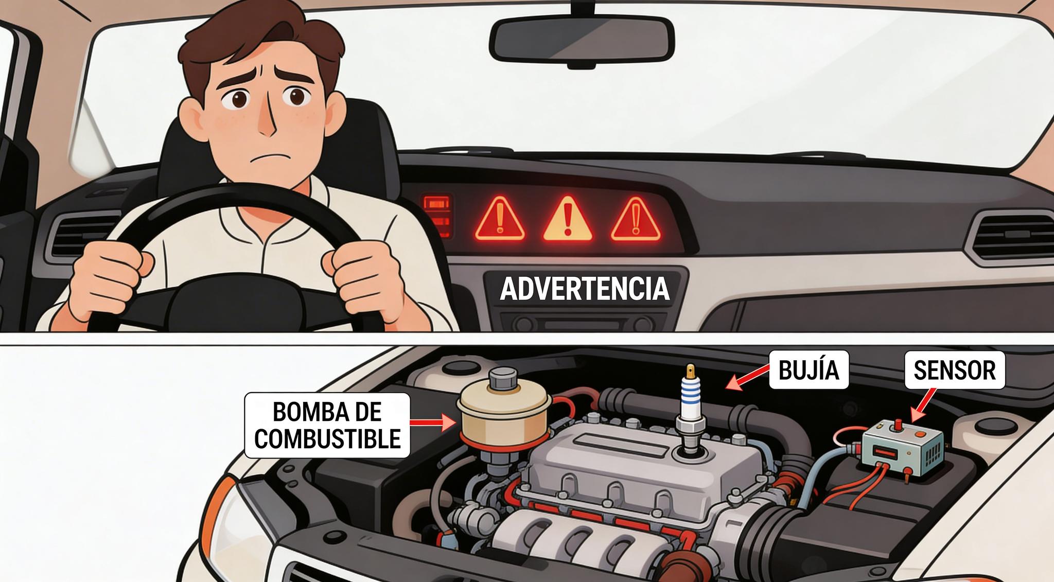 Motor de auto apagado de repente con tablero encendido en alerta