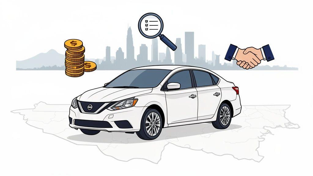 Nissan Sentra 2018 seminuevo en color blanco, vista frontal en ciudad de México