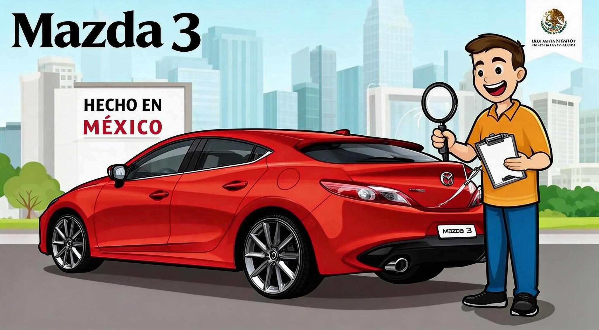 Mazda 3 hatchback seminuevo de color rojo estacionado en una calle de México