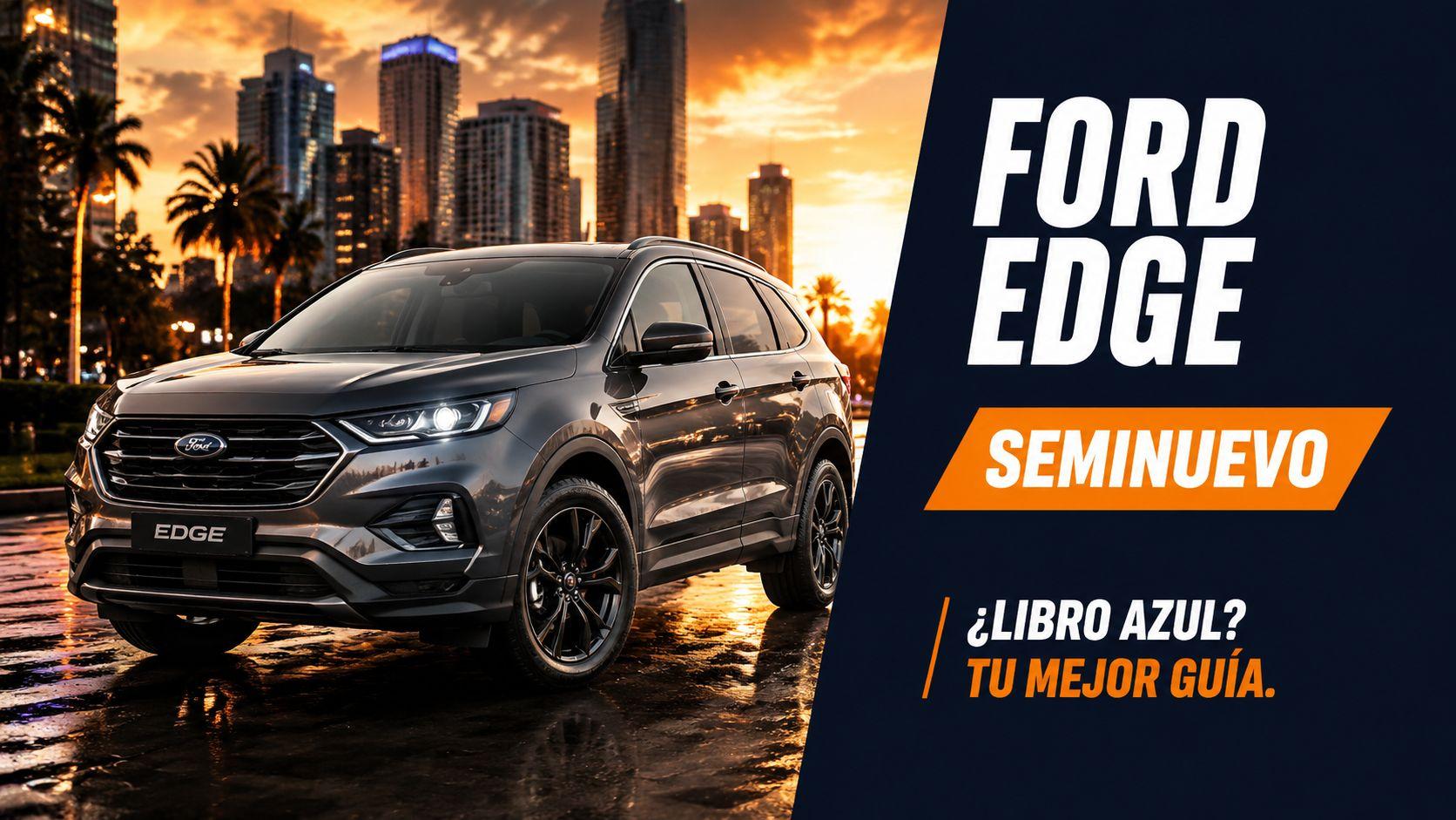 Camioneta Ford Edge seminueva en color oscuro vista de frente en México