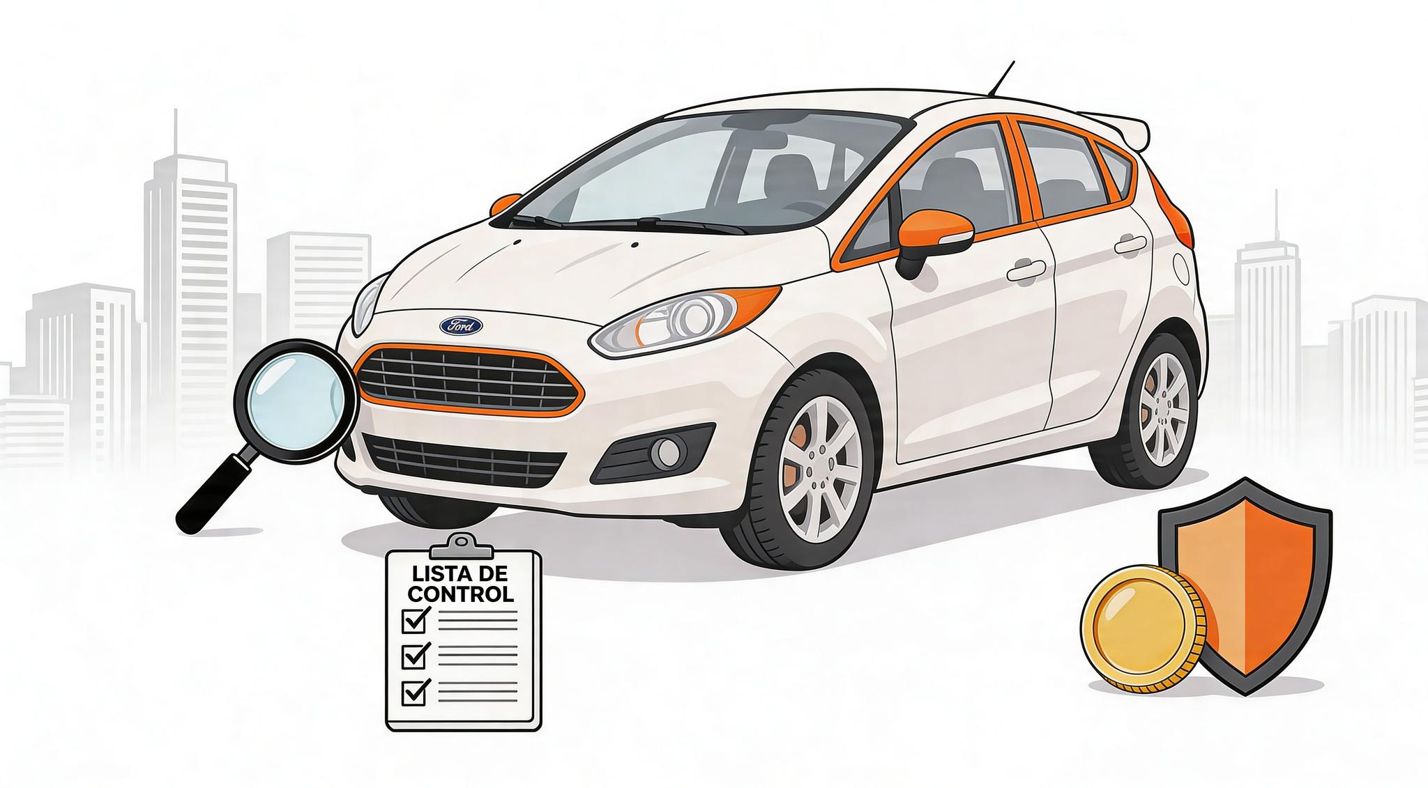 Ford Fiesta Hatchback 2016 seminuevo de color rojo estacionado en calle urbana de México