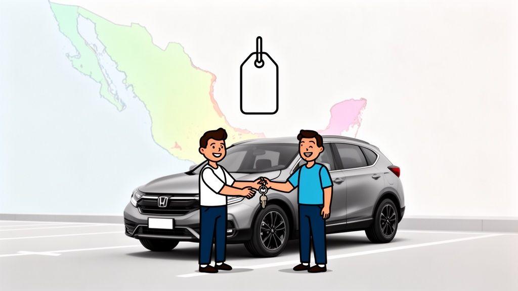 Persona entregando llaves de un auto usado en una venta exitosa en México