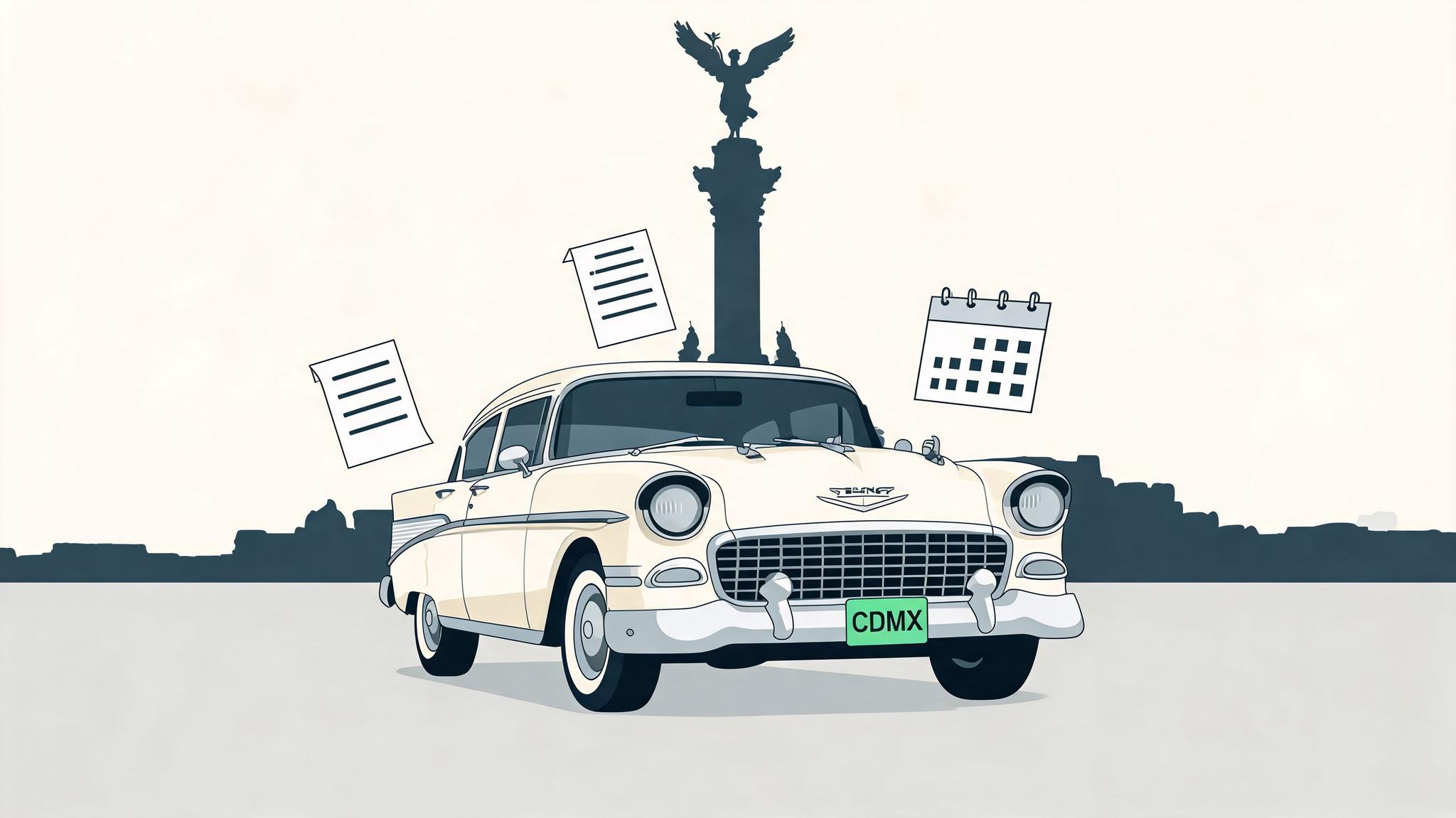 Automóvil antiguo con placas clásicas de la Ciudad de México