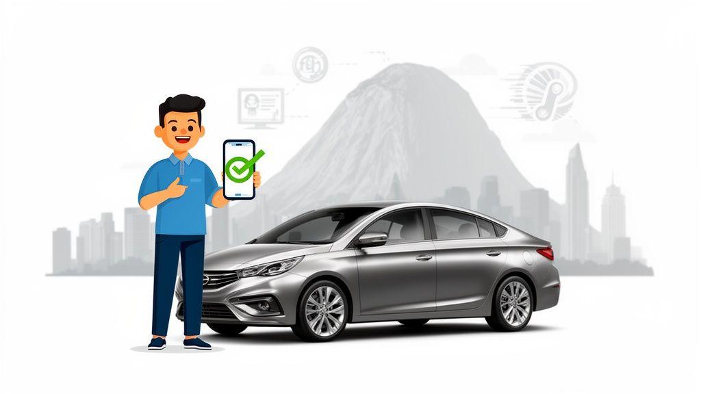 Persona tramitando financiamiento de auto seminuevo en Monterrey desde su smartphone