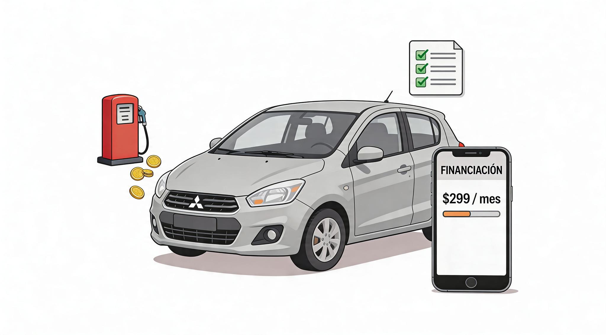 Mitsubishi Mirage 2016 hatchback color blanco visto de frente en calle urbana